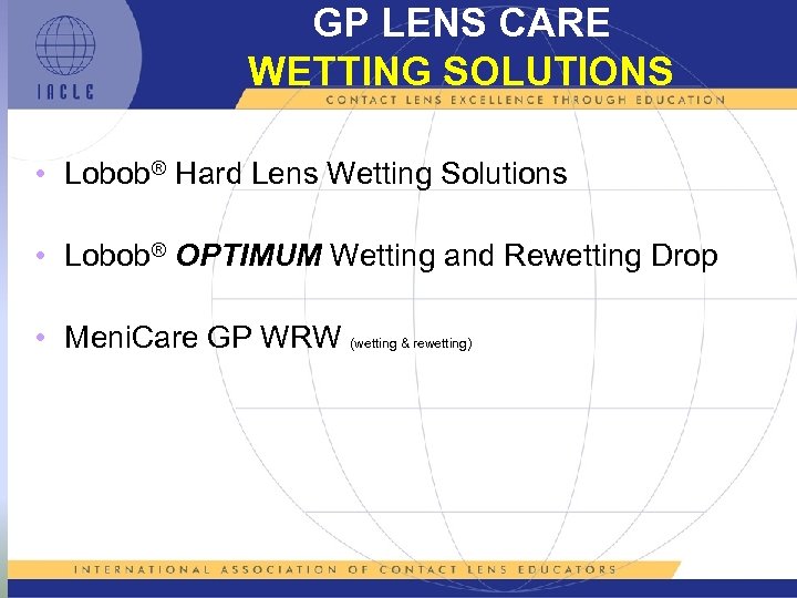 GP LENS CARE WETTING SOLUTIONS • Lobob Hard Lens Wetting Solutions • Lobob OPTIMUM