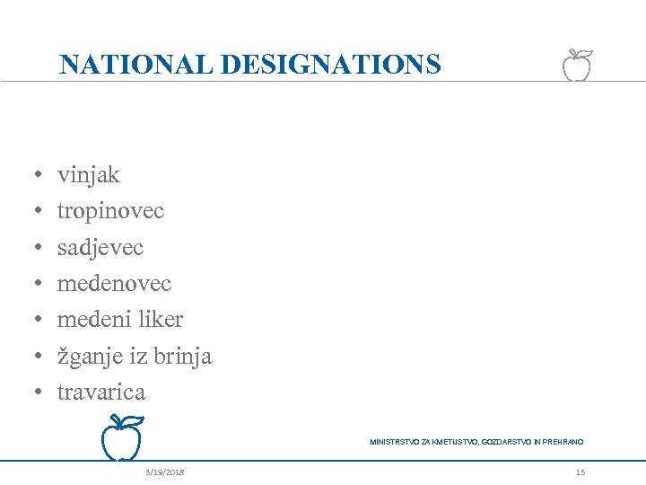 NATIONAL DESIGNATIONS • • vinjak tropinovec sadjevec medenovec medeni liker žganje iz brinja travarica