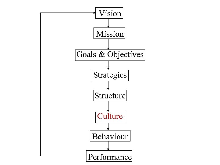 Vision Mission Goals & Objectives Strategies Structure Culture Behaviour Performance 