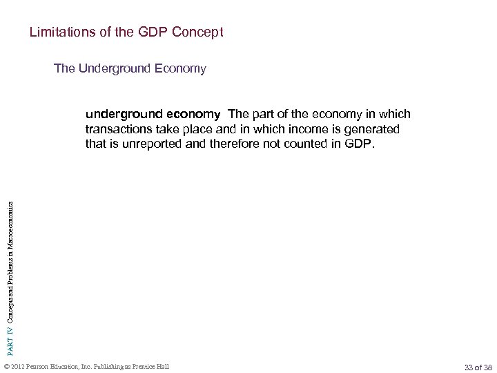 Limitations of the GDP Concept The Underground Economy PART IV Concepts and Problems in