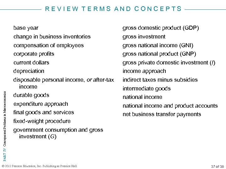 REVIEW TERMS AND CONCEPTS gross domestic product (GDP) change in business inventories gross investment