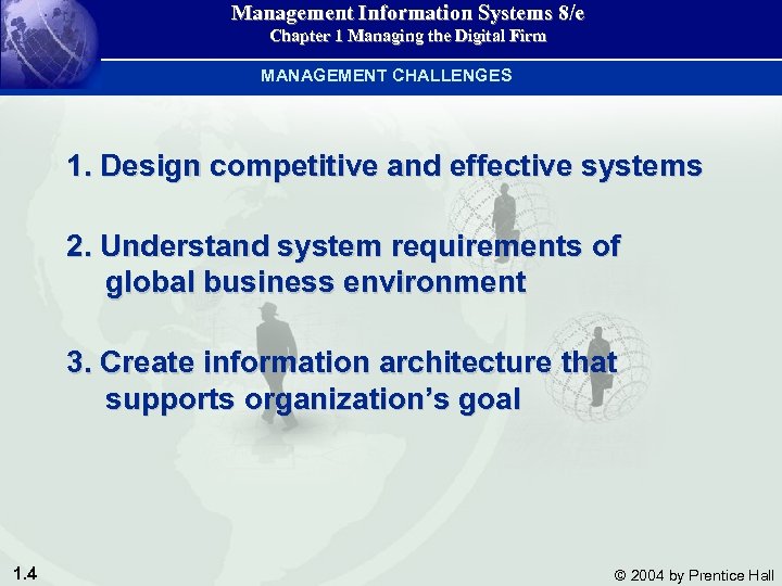 Management Information Systems 8/e Chapter 1 Managing the Digital Firm MANAGEMENT CHALLENGES 1. Design