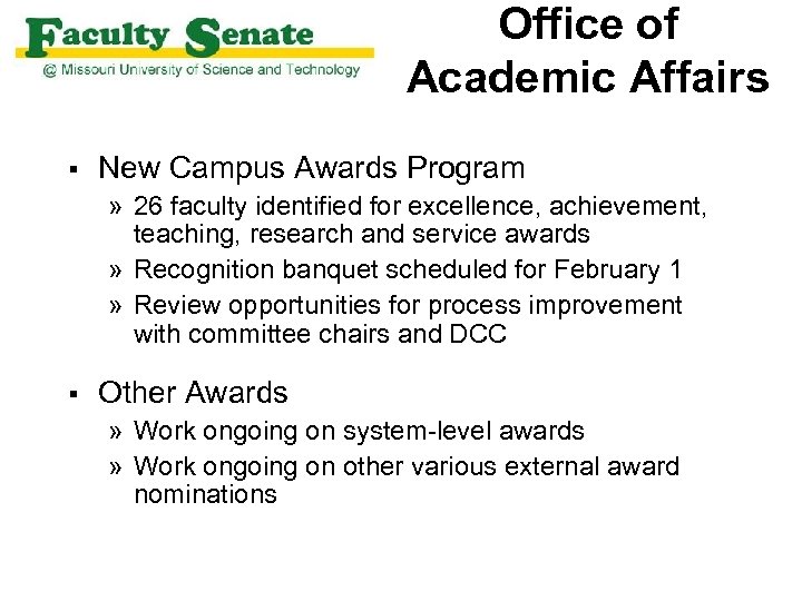Office of Academic Affairs § New Campus Awards Program » 26 faculty identified for