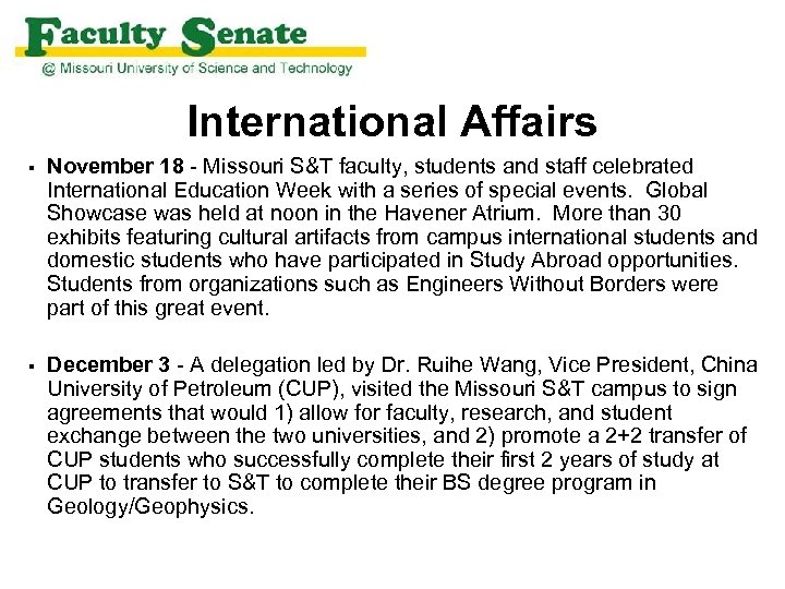 International Affairs § November 18 - Missouri S&T faculty, students and staff celebrated International