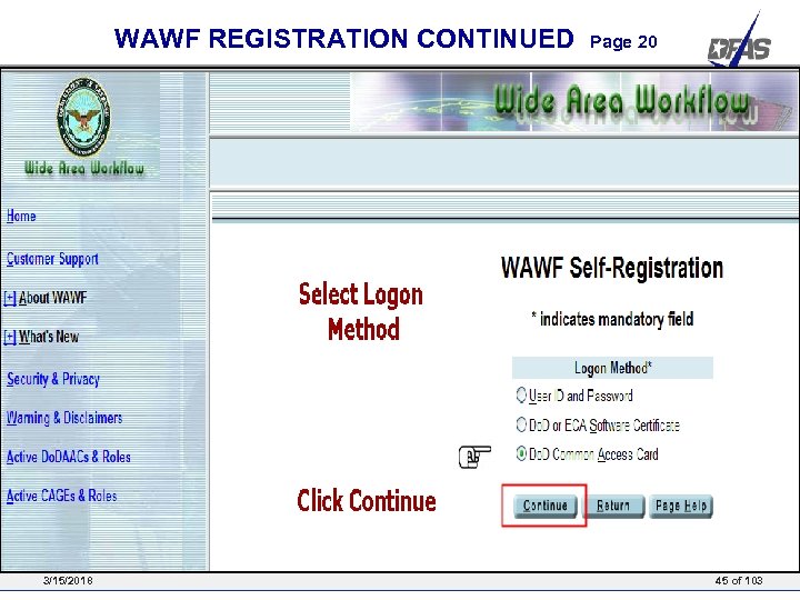 WAWF REGISTRATION CONTINUED 3/15/2018 Page 20 45 of 103 