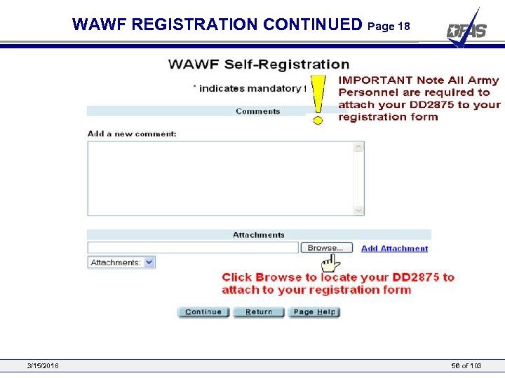 WAWF REGISTRATION CONTINUED Page 18 3/15/2018 56 of 103 