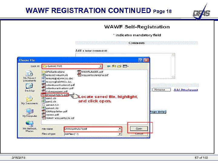 WAWF REGISTRATION CONTINUED Page 18 3/15/2018 57 of 103 