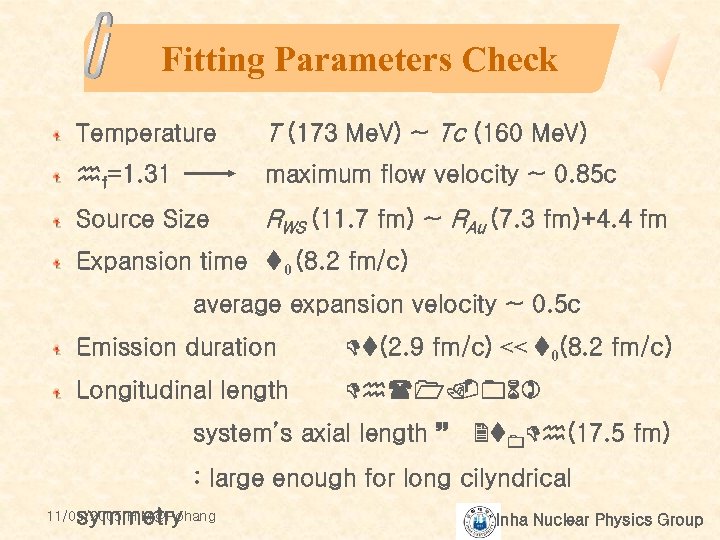 Fitting Parameters Check Temperature T (173 Me. V) ~ Tc (160 Me. V) hf=1.