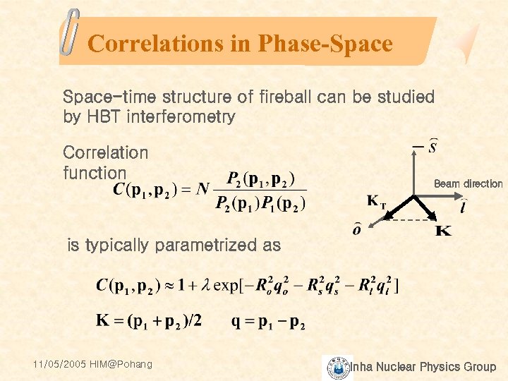 Correlations in Phase-Space-time structure of fireball can be studied by HBT interferometry Correlation function
