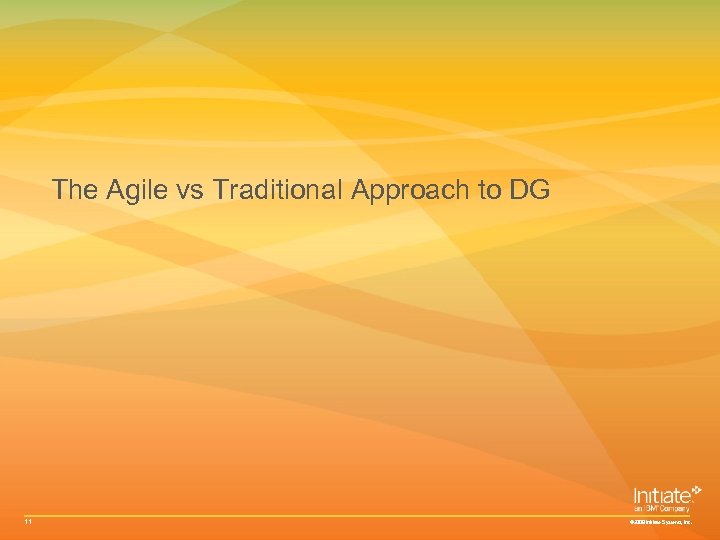 The Agile vs Traditional Approach to DG 11 © 2009 Initiate Systems, Inc. 