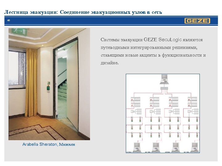 Лестница эвакуации: Соединение эвакуационных узлов в сеть 46 Системы эвакуации GEZE Secu. Logic являются