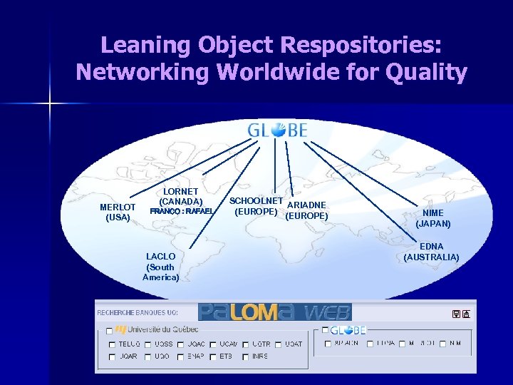 Leaning Object Respositories: Networking Worldwide for Quality MERLOT (USA) LORNET (CANADA) FRANCO : RAFAEL