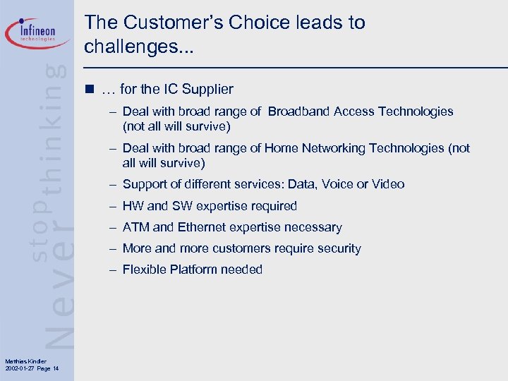 The Customer’s Choice leads to challenges. . . n … for the IC Supplier