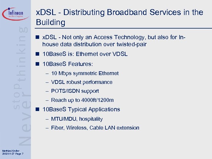 x. DSL - Distributing Broadband Services in the Building n x. DSL - Not