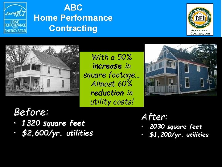 ABC Home Performance Contracting Before: With a 50% increase in square footage… Almost 60%