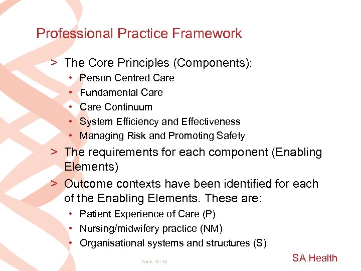 Professional Practice Framework > The Core Principles (Components): • • • Person Centred Care