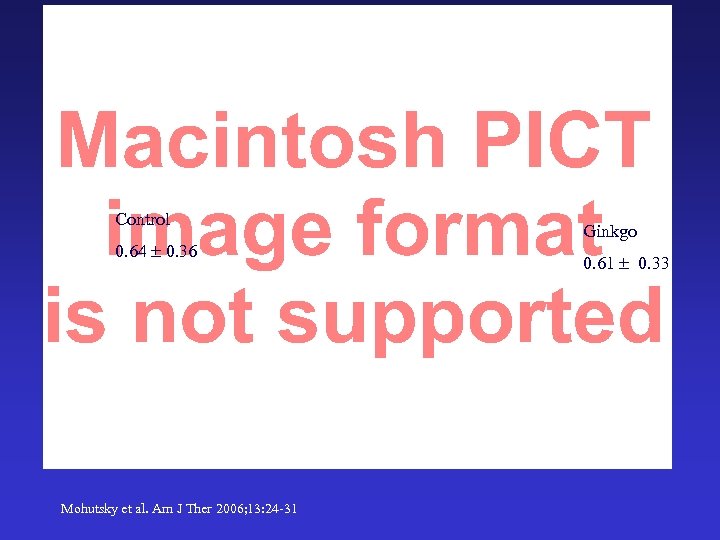 Control Ginkgo 0. 64 0. 36 Mohutsky et al. Am J Ther 2006; 13: