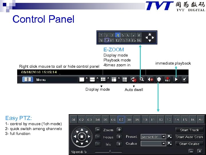 Control Panel E-ZOOM Right click mouse to call or hide control panel Display mode