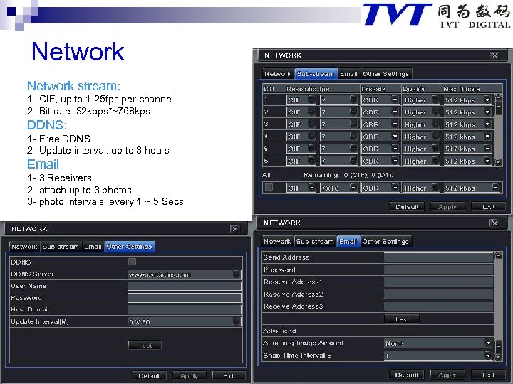 Network stream: 1 - CIF, up to 1 -25 fps per channel 2 -