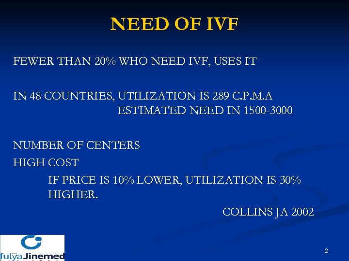 NEED OF IVF FEWER THAN 20% WHO NEED IVF, USES IT IN 48 COUNTRIES,