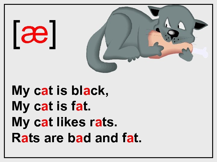 [ӕ] My cat is black, My cat is fat. My cat likes rats. Rats