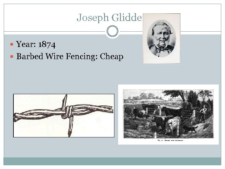 Joseph Glidden Year: 1874 Barbed Wire Fencing: Cheap 