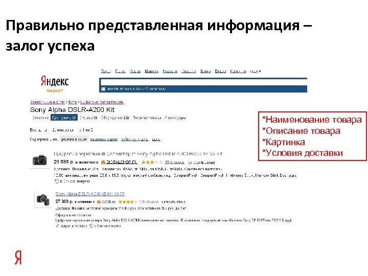 Правильно представленная информация – залог успеха *Наименование товара *Описание товара *Картинка *Условия доставки 