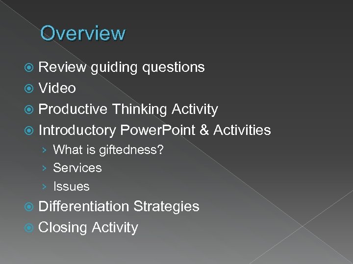 Overview Review guiding questions Video Productive Thinking Activity Introductory Power. Point & Activities ›