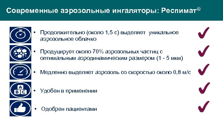 Современные аэрозольные ингаляторы: Респимат® • Продолжительно (около 1, 5 с) выделяет уникальное аэрозольное облачко