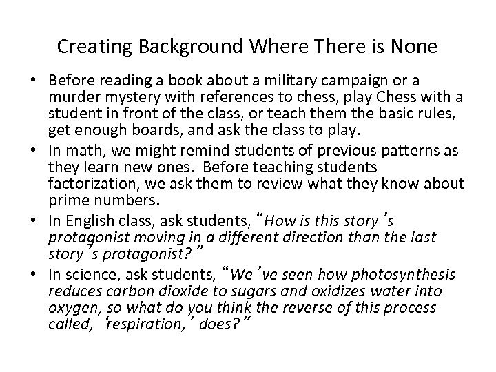 Creating Background Where There is None • Before reading a book about a military