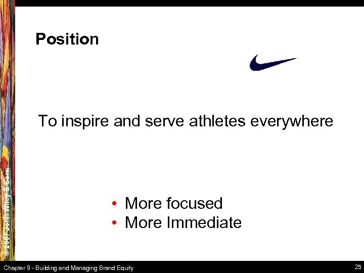 Position © 2007 John Wiley & Sons To inspire and serve athletes everywhere •