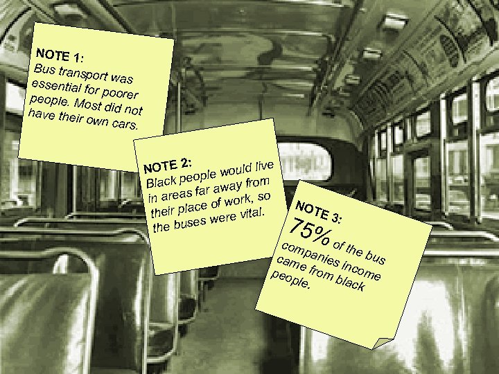 NOTE 1: Bus trans port was essential for poorer people. M ost did no