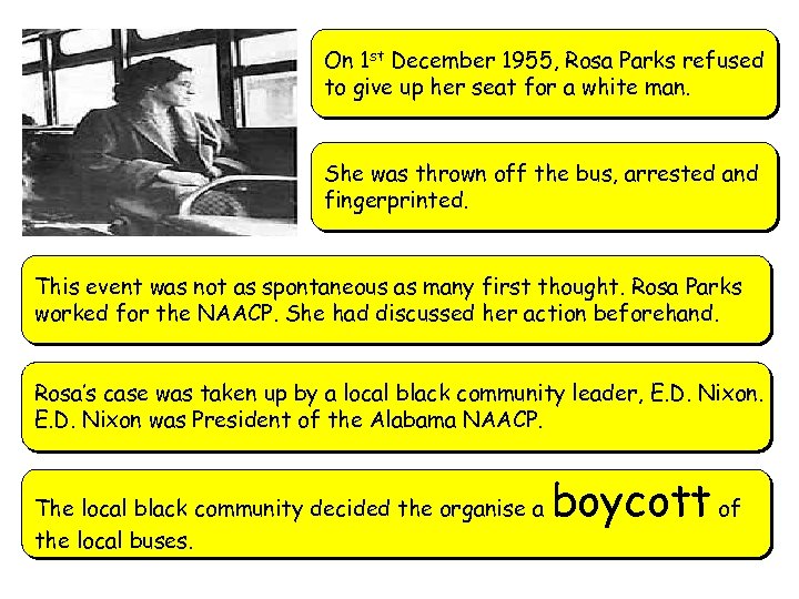 On 1 st December 1955, Rosa Parks refused to give up her seat for
