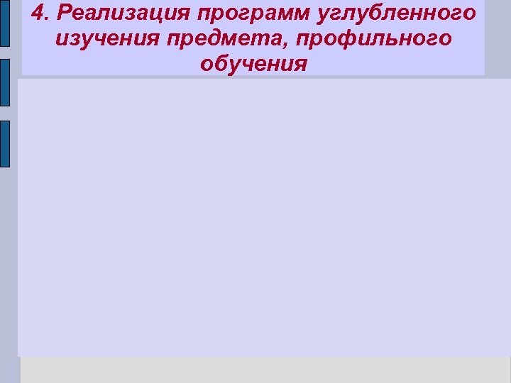 4. Реализация программ углубленного изучения предмета, профильного обучения 