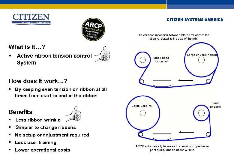 CITIZEN SYSTEMS AMERICA The variation in tension between ‘start’ and ‘end’ of the ribbon
