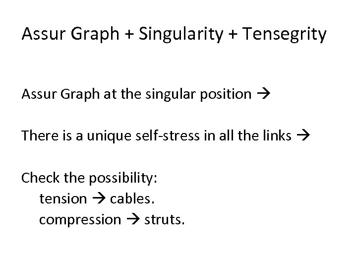 Assur Graph + Singularity + Tensegrity Assur Graph at the singular position There is