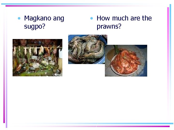  • Magkano ang sugpo? • How much are the prawns? 