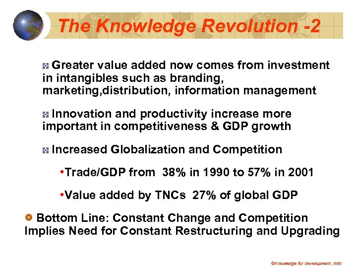 The Knowledge Revolution -2 Greater value added now comes from investment in intangibles such