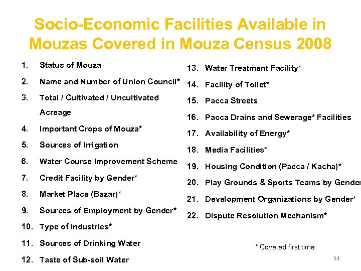 Socio-Economic Facilities Available in Mouzas Covered in Mouza Census 2008 1. Status of Mouza