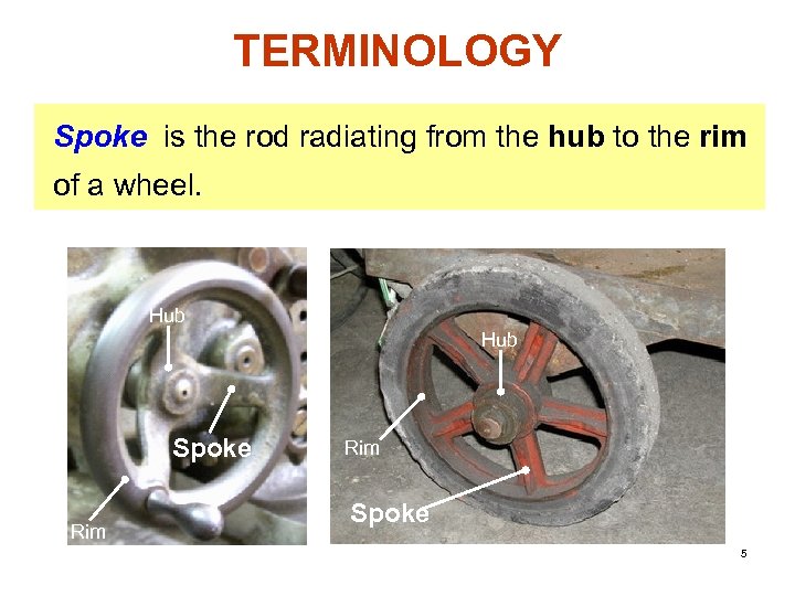 TERMINOLOGY Spoke is the rod radiating from the hub to the rim of a