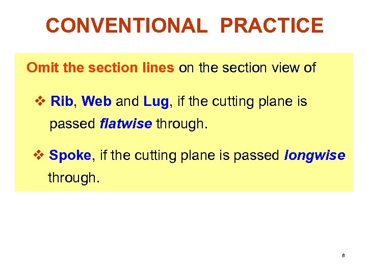CONVENTIONAL PRACTICE Omit the section lines on the section view of v Rib, Web