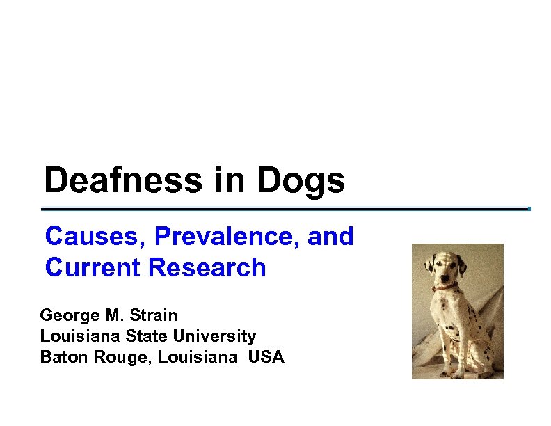 Deafness in Dogs Causes, Prevalence, and Current Research George M. Strain Louisiana State University