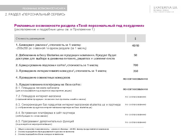 РЕКЛАМНЫЕ ВОЗМОЖНОСТИ САЙТА 2. РАЗДЕЛ «ПЕРСОНАЛЬНЫЙ СЕРВИС» Рекламные возможности раздела «Твой персональный гид похудения»