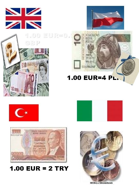 1. 00 EUR=0. 9 GBP R 1. 00 EUR=4 PLN 1. 00 EUR =