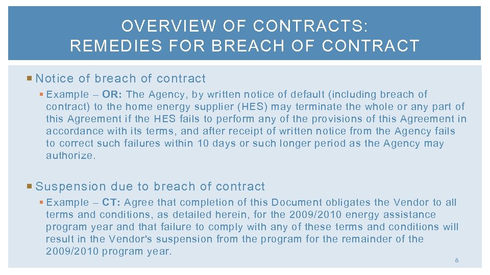OVERVIEW OF CONTRACTS: REMEDIES FOR BREACH OF CONTRACT Notice of breach of contract §