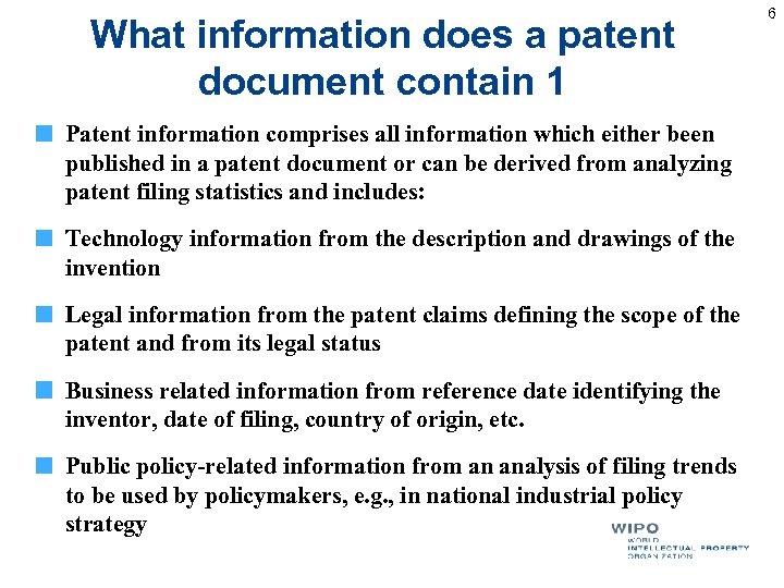 What information does a patent document contain 1 Patent information comprises all information which