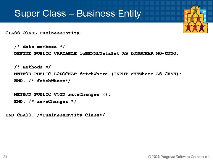 Super Class – Business Entity CLASS OOABL. Business. Entity: /* data members */ DEFINE