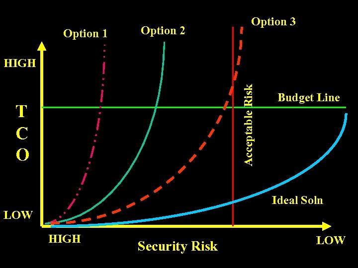 Option 1 Option 2 Option 3 Acceptable Risk HIGH T C O Budget Line