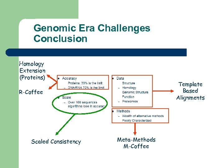 Genomic Era Challenges Conclusion Homology Extension (Proteins) Template Based Alignments R-Coffee Scaled Consistency Meta-Methods
