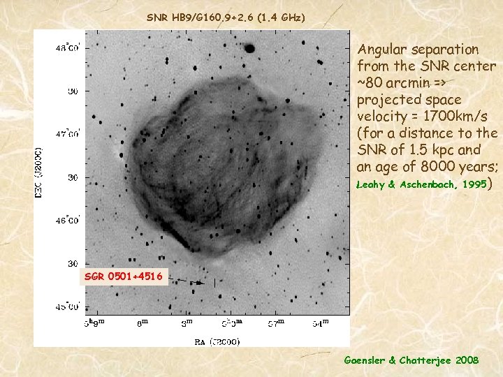 SNR HB 9/G 160. 9+2. 6 (1. 4 GHz) Angular separation from the SNR